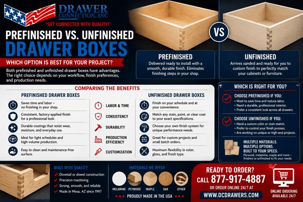 Prefinished vs Unfinished Drawer Boxes for Cabinet Shops